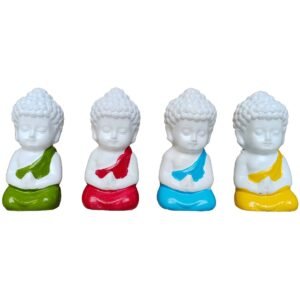 ADRITI Poly-Resin Baby Buddha Statue Figurine, 3-inch (White)