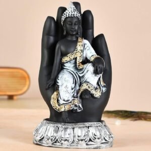 ADRITI Palm Buddha Polyresin Showpiece (Black, Silver)